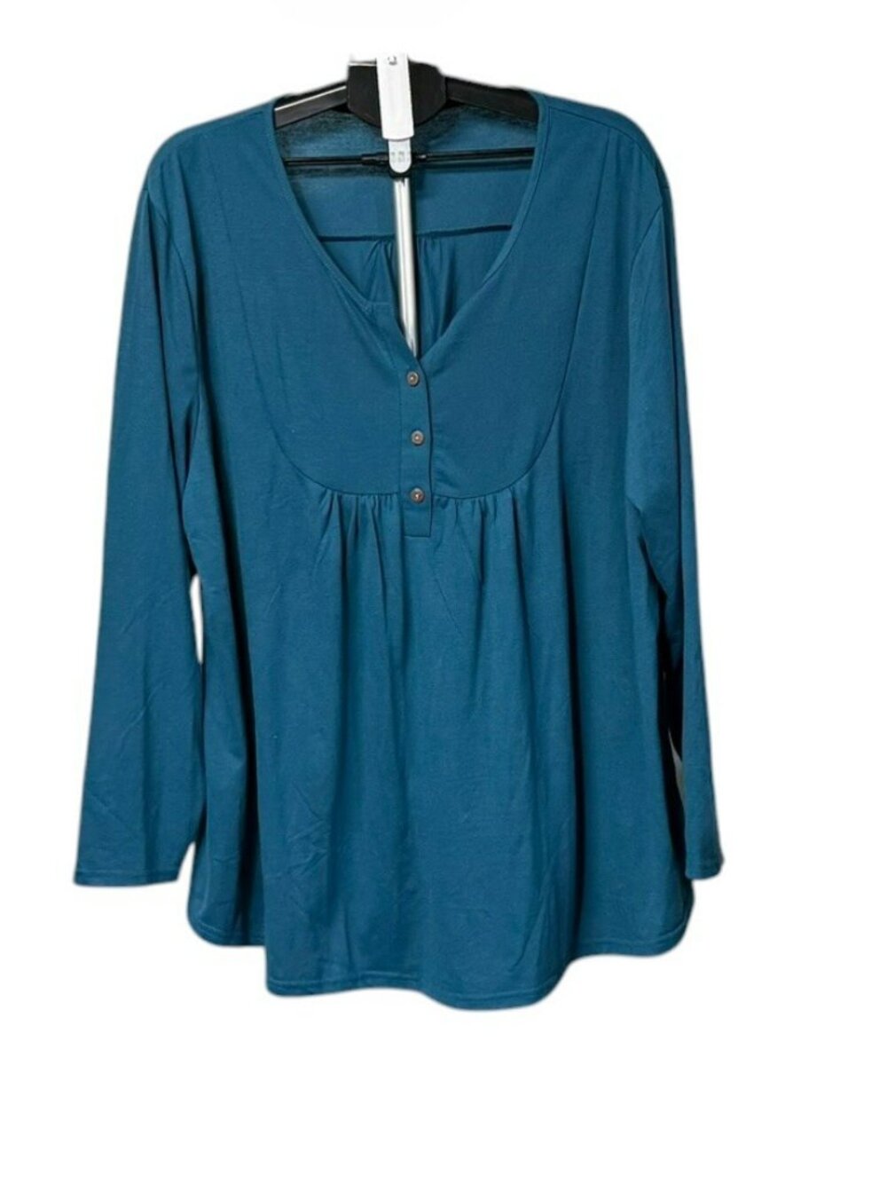 Women's Teal V Neck Long Sleeve Top - 26W